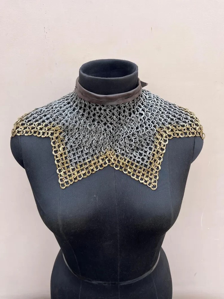 Chainmail Collar 9MM Flat Ring Riveted Solid Ring with Brass Trim on Bottom