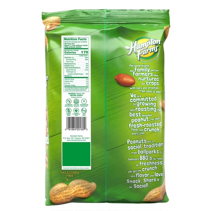 2 PACK - Hampton Farms Salted In-Shell Peanuts - 5 lbs (Total 10 lbs)
