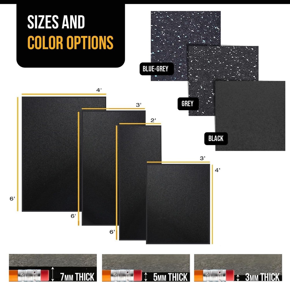 Multi-Purpose 72" x 48" Rubber Exercise Mat - Non-Slip, Water-Resistant Surface