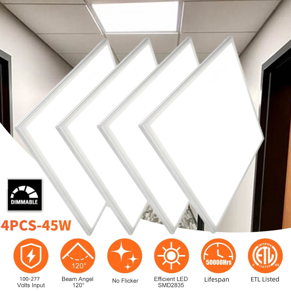 4 Pack LED Flat Panel Light 2x2 ft,White LED Drop Ceiling Office Lights,45W=150W