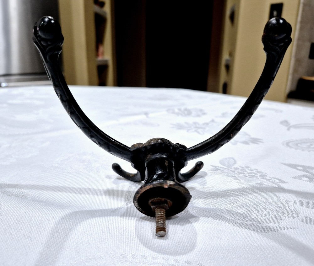 Antique Hall Tree Coat Hook Black Cast Iron + Copper Original Back Base Hardware