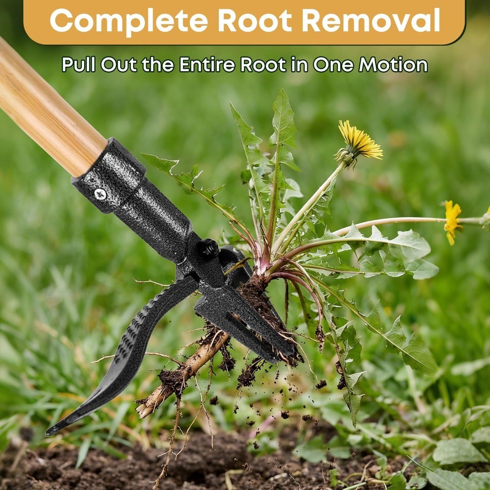 46" Stand Up Weed Puller, Long Handle Root Remover with Hand Weeder
