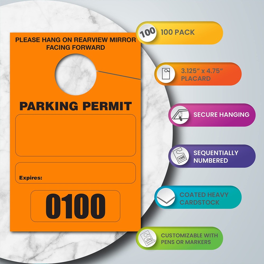 Parking Permit Hang Tags, 100 Pack, Temporary Parking Passes, Bulk Pack, Cust...