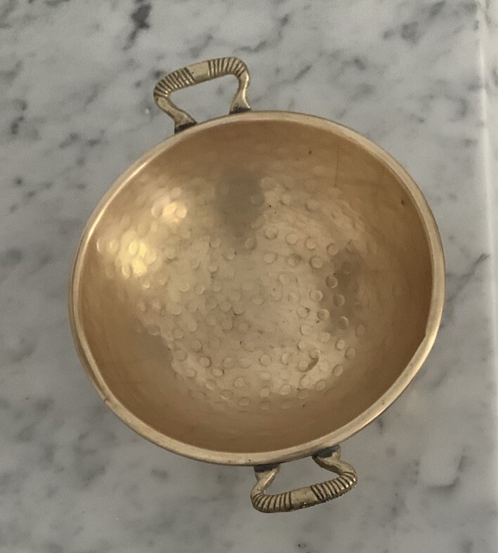 Brass Hammered Bear Clawed Double Handle Bowl