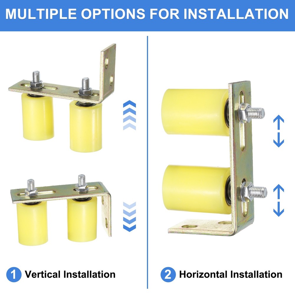 2Set Slide Gate Guide Roller, 2"x2-3/4" Nylon Gate Support & Bracket, Yellow