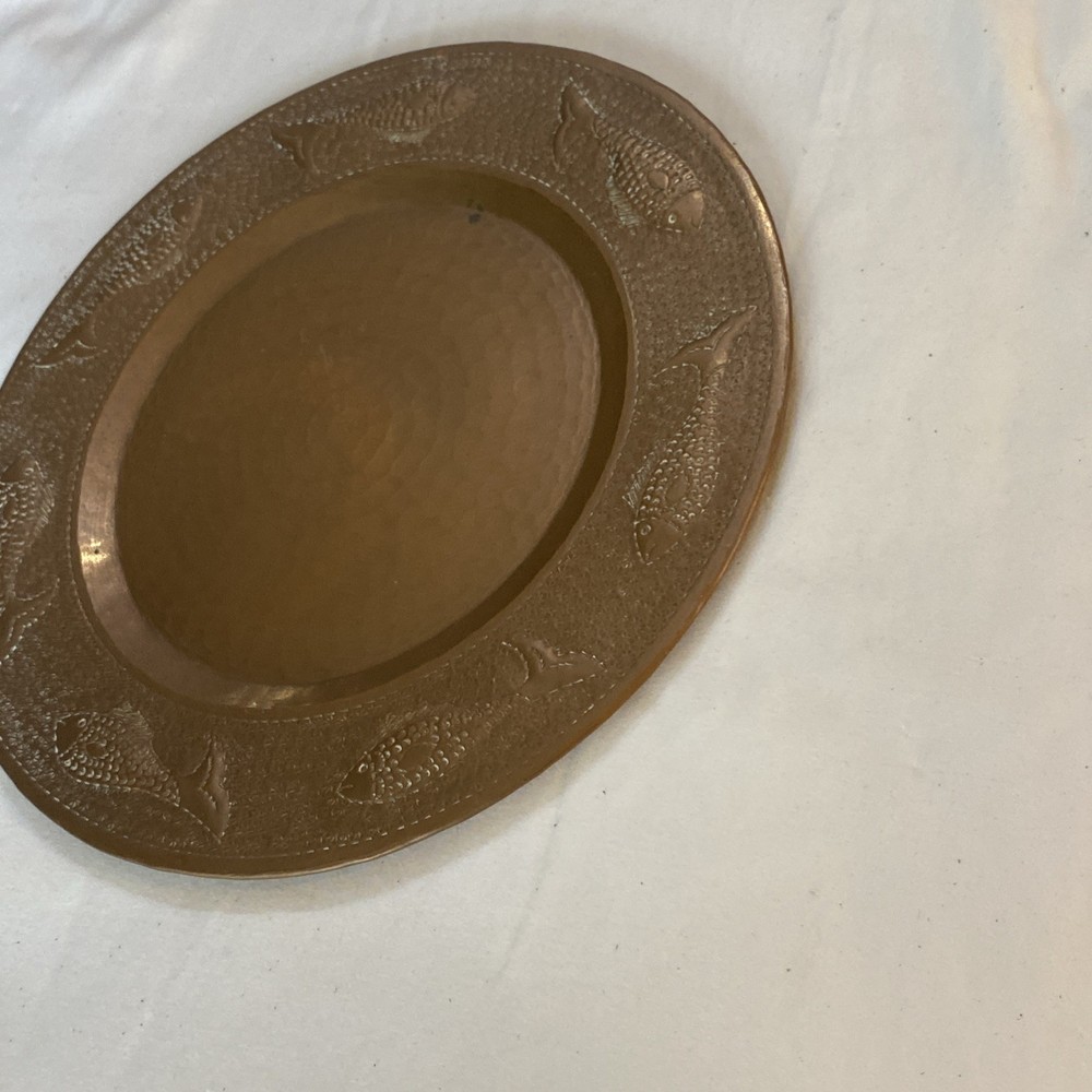 Vintage Solid Copper Plate Fish Motif 12” Wide