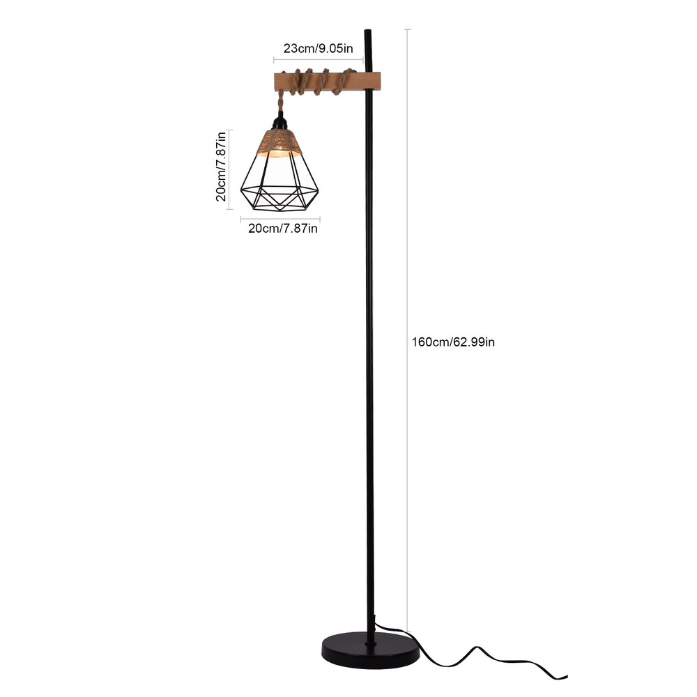 Floor Lamp Standing Reading Light Rattan Lampshade Height Adjustable+Foot Switch