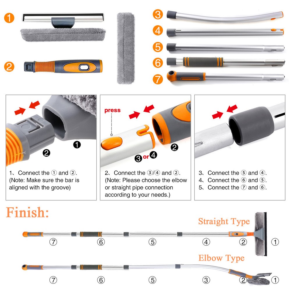 61'' Extendable Window Squeegee Cleaner Telescopic Long Handle Washer Scrubber