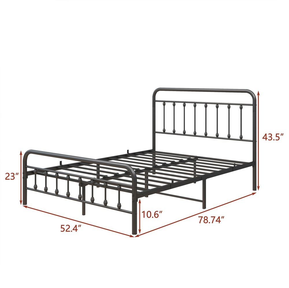 Full Size Metal Platform Bed Frame with Petal Accented Headboard