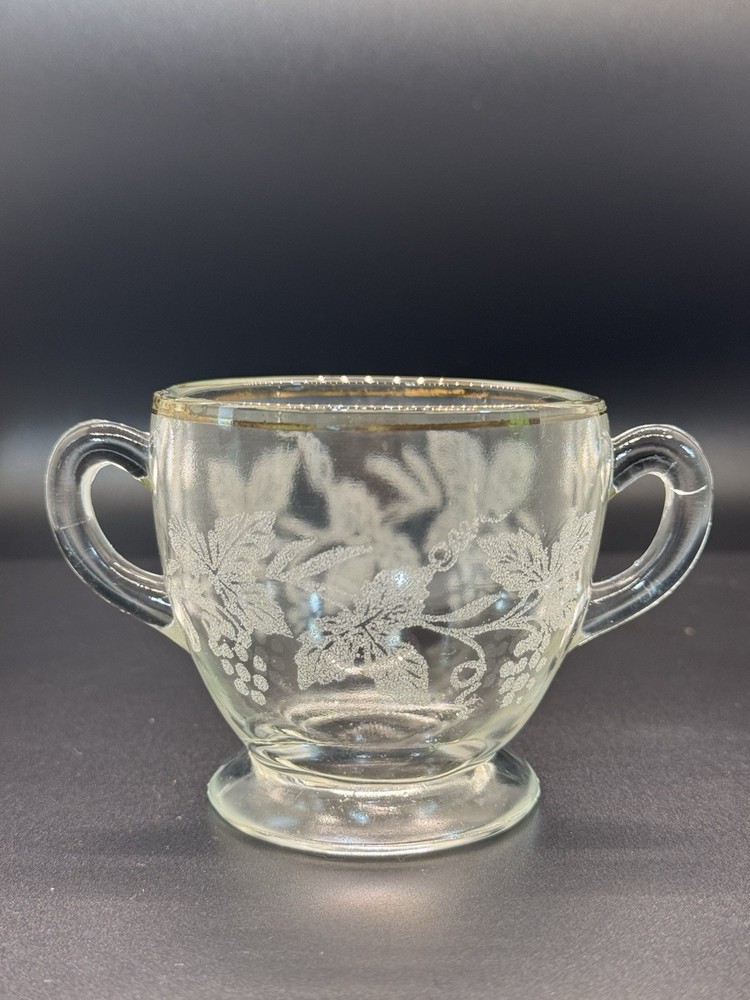 Vintage Bartlett and Collin's Etched Sugar Bowl two handles
