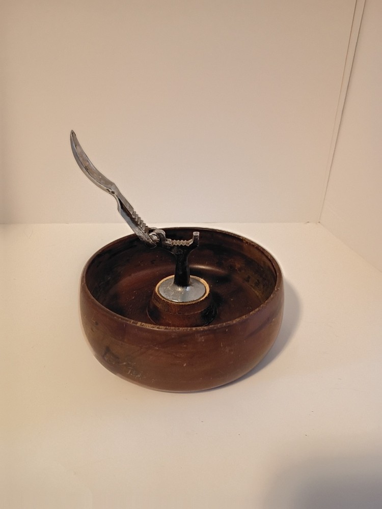 Vintage Wood Nut Bowl With Nutcracker Attached