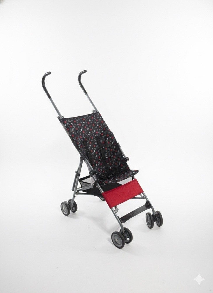 Black Red Floral Umbrella Stroller Folding Basket Five-Point Harness