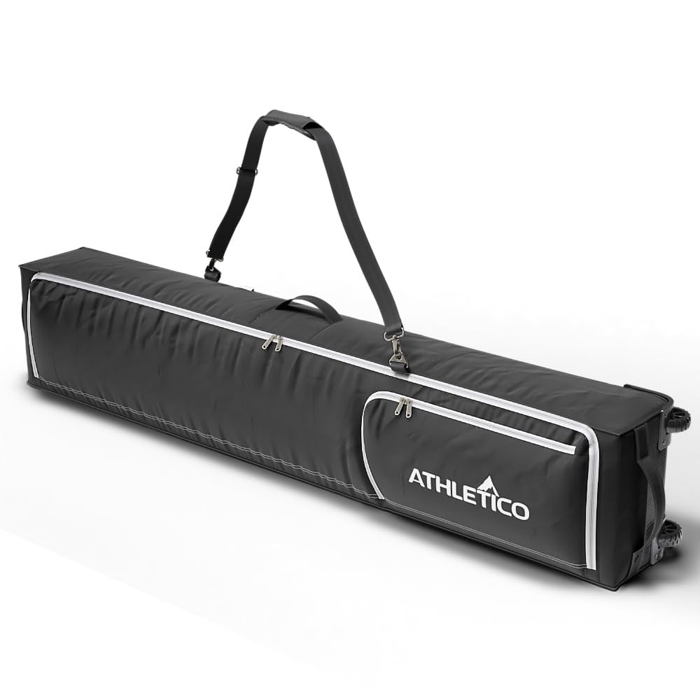 Athletico Rolling Double Ski Bag - Padded with Wheels One Size, Black