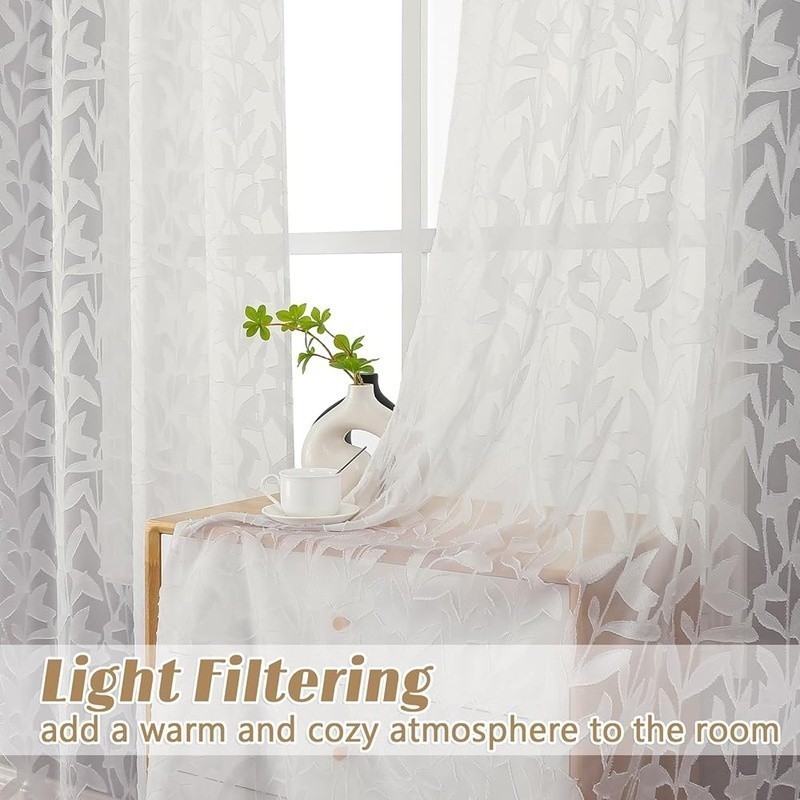 Light Filtering Leaf Jacquard Curtains 63 inch Polyester Window Panels 2 Pack US