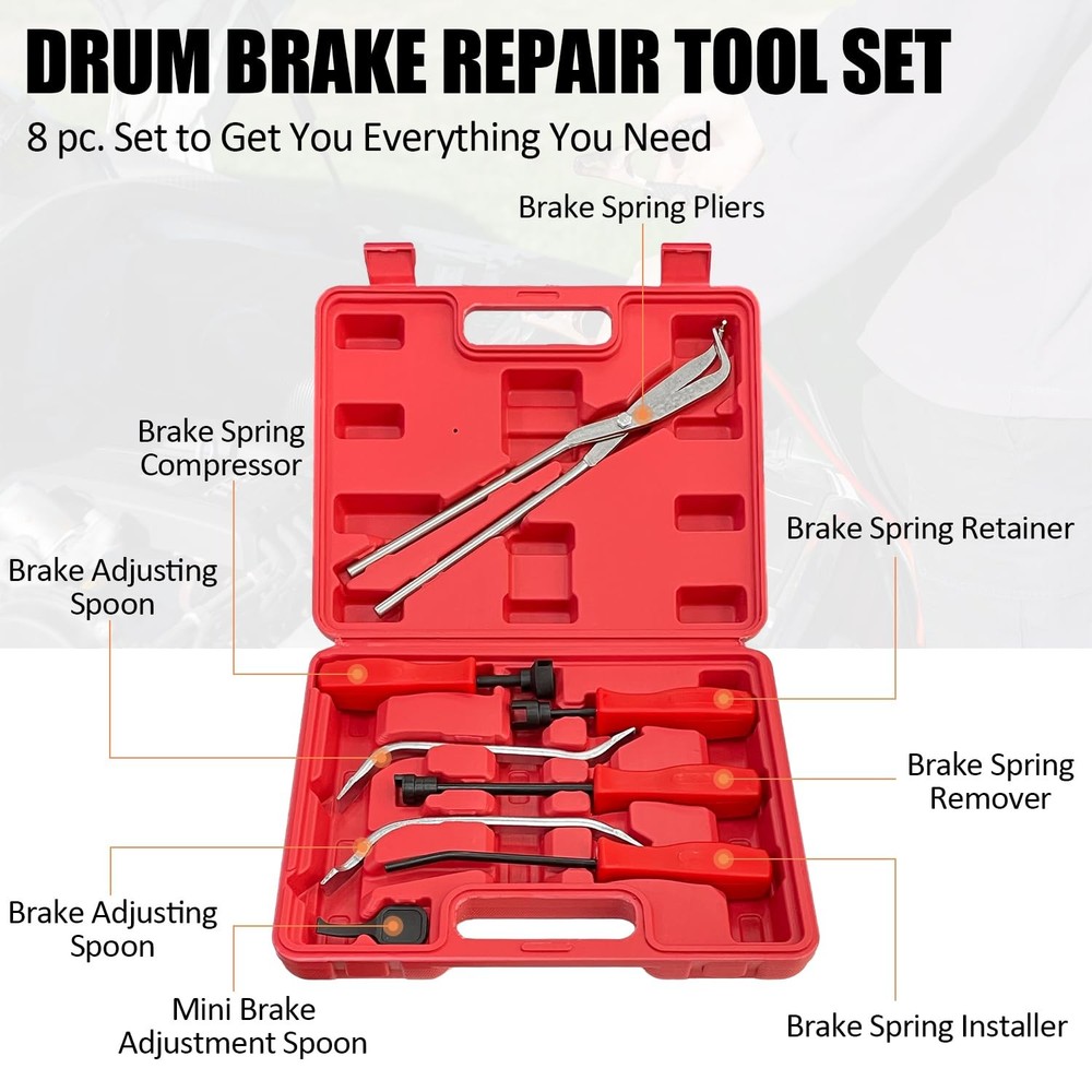 Drum Brake Tool Kit 8 Piece Universal Repair & Adjustment Tools | Auto