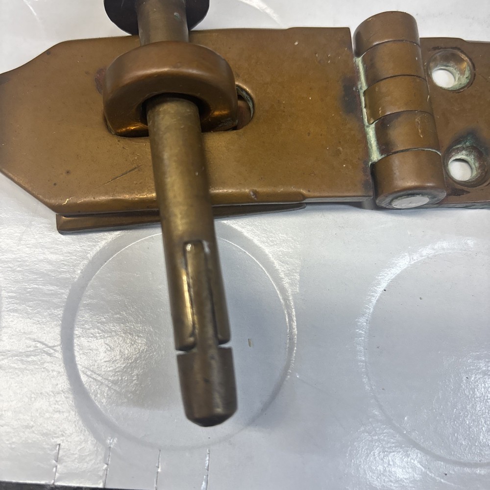 Antique Solid Brass Padlock Hasp Locking Pin Early Industrial Hardware