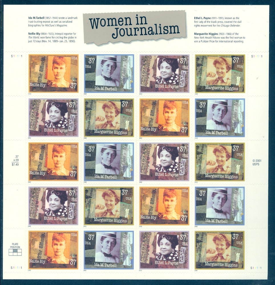 US 3665-3668 Women in Journalism,  Complete Sheet/20, Mint NH
