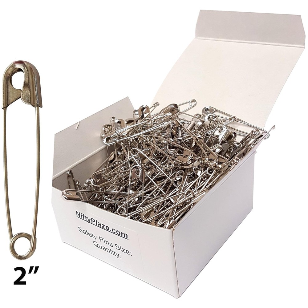 Nickel Plated Safety Pins - Extra Large 2" Size, 500 Pack