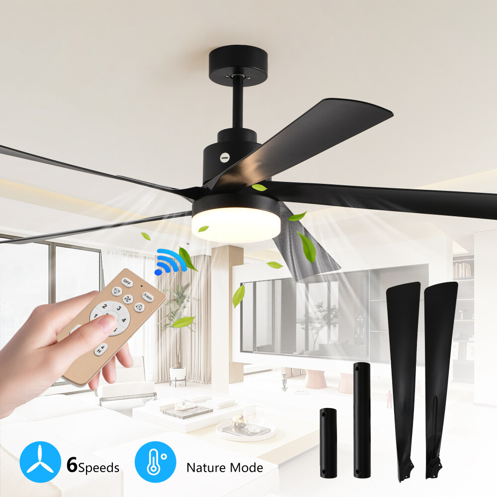 65'' Black Ceiling Fan with Light, 5-Blade LED Ceiling Fan w/ Remote Control
