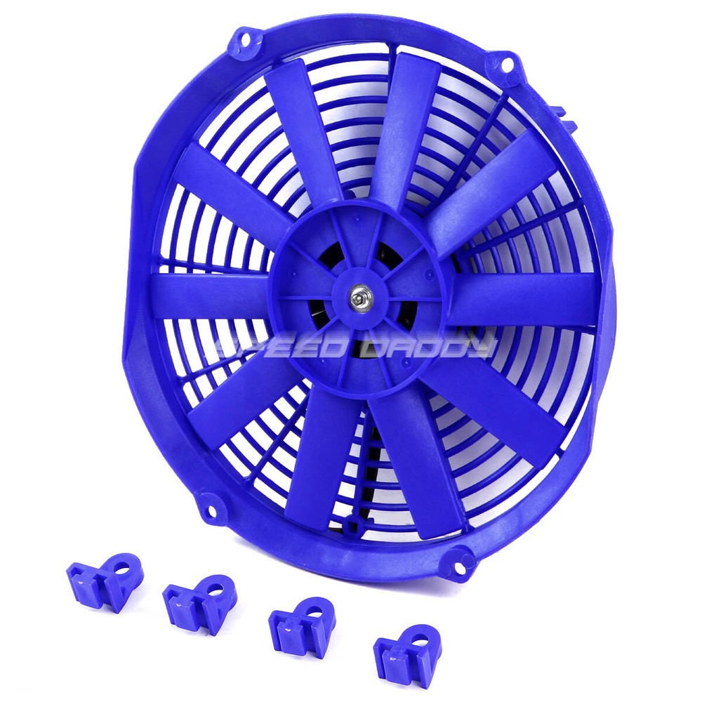 UNIVERSAL SLIM 12" PULL/PUSH RADIATOR ENGINE BAY COOLING FAN+MOUNTING KIT BLUE