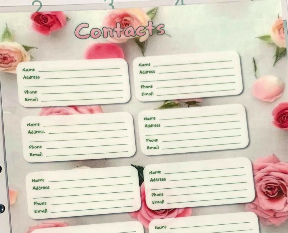Contacts Addresses Two Sided Dashboard for use with the BIG Happy Planner
