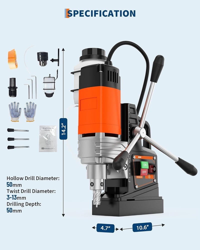 1750W Magnetic Drill with 6 Bit 2" Boring Diameter,Variable Speed Magnetic Drill