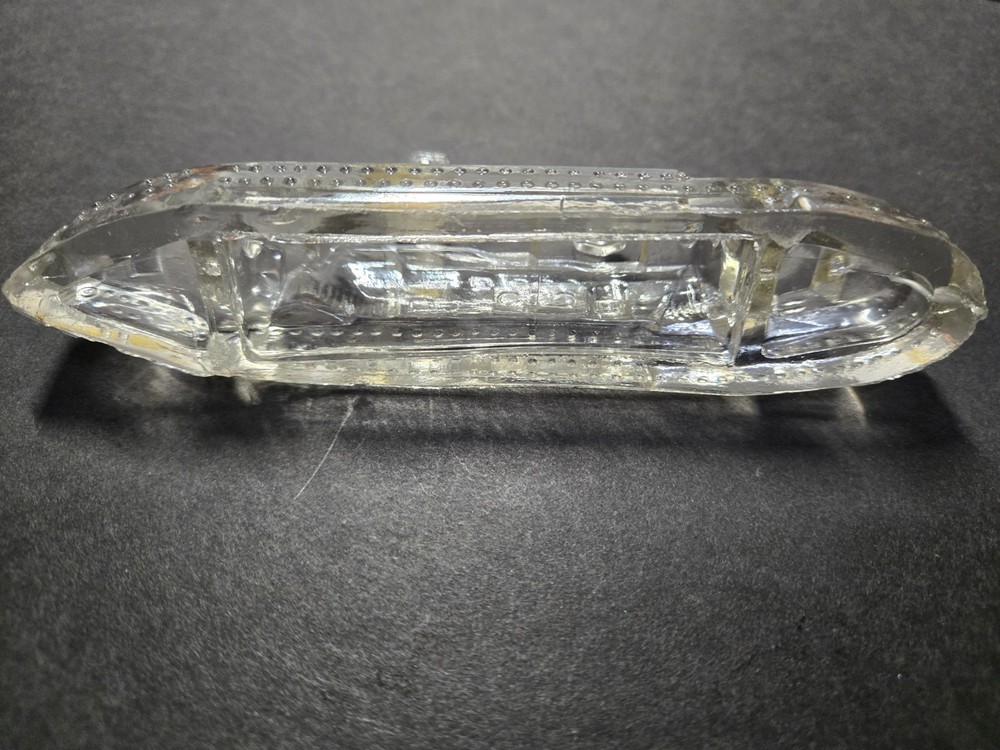 VTG. Victory Clear Glass Battleship Candy Container (top only,) Missing 1 stack