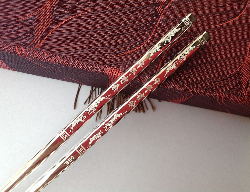Chinese Authentic Sterling Silver 70g Home Tableware Solid Chopsticks 年年有余(鱼)