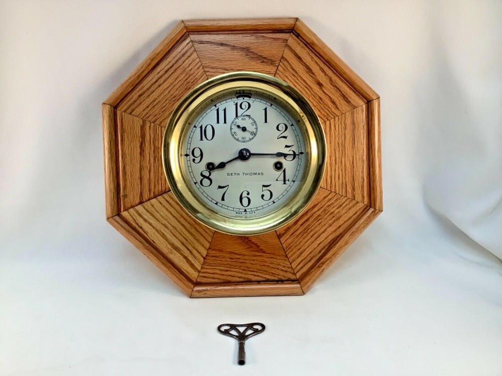 WWI Seth Thomas Brass Ship Deck Clock Double Spring Movement Working