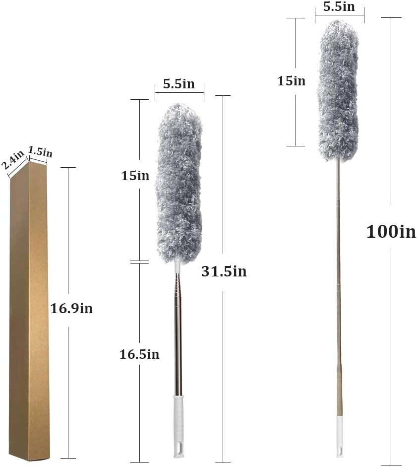DELUX Microfiber Feather Duster Extendable Duster with 100 inches Extra Long Pol