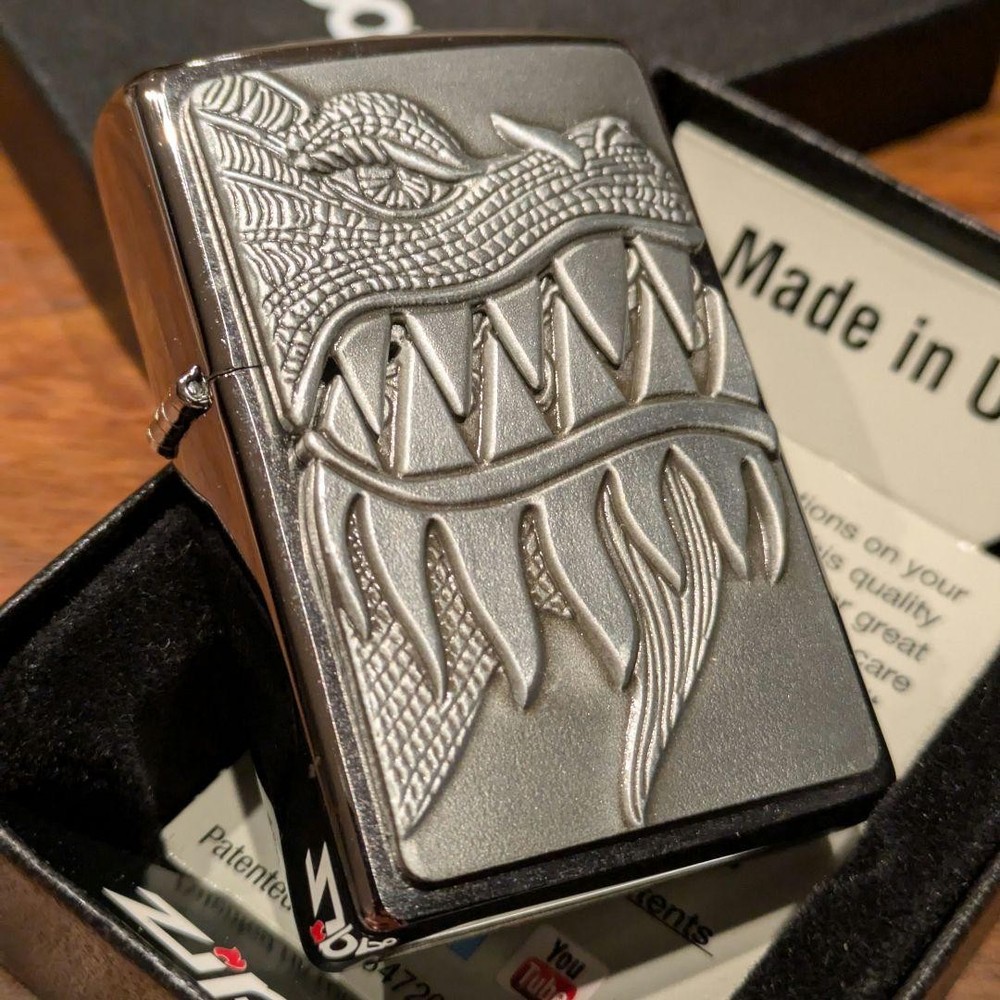 Dragon, Flame, Trick Zippo, Silver