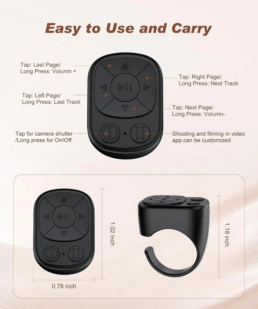 TikTok Scrolling Ring Bluetooth Remote Page Turner Camera Control