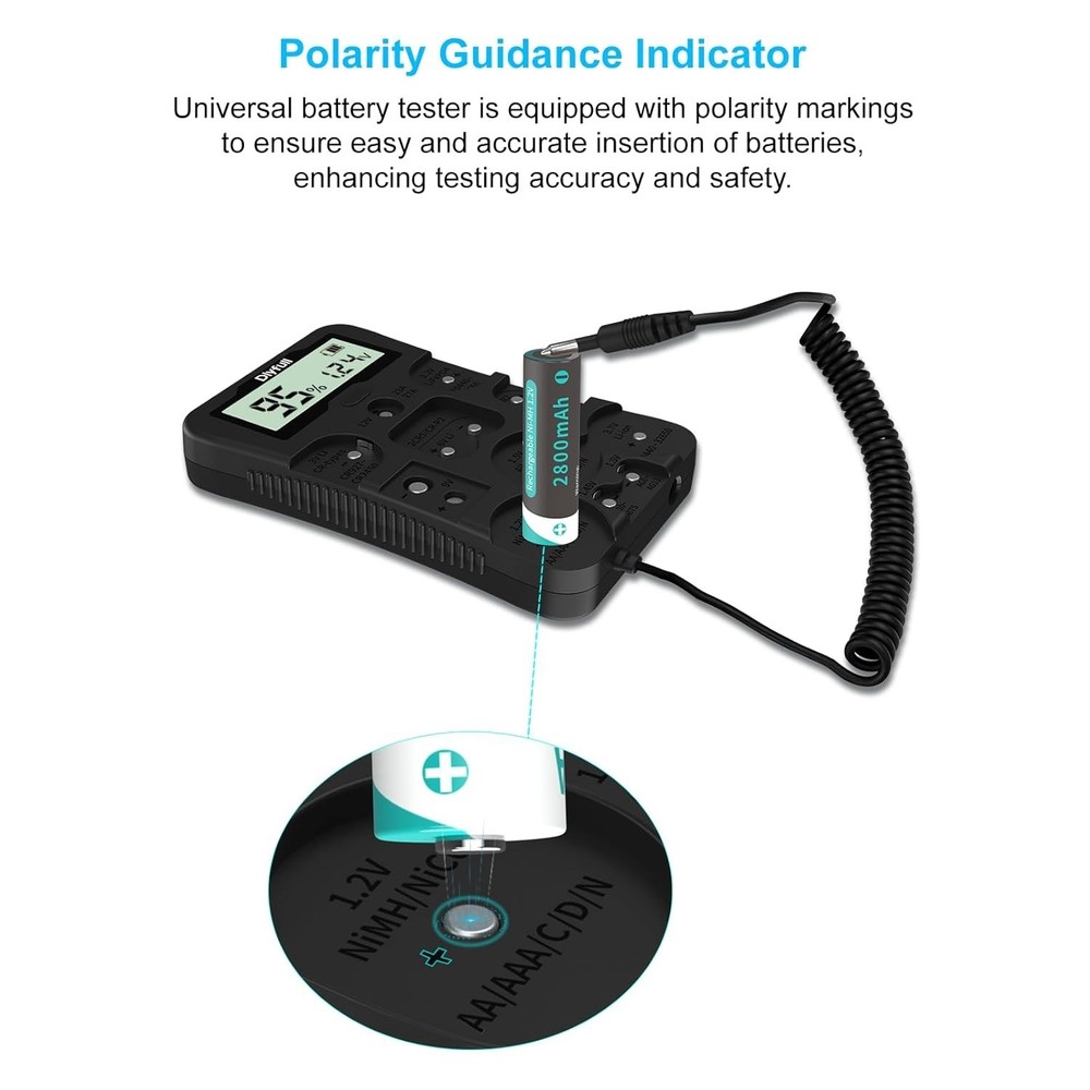 Portable Battery Checker with LCD Display, Compatible with AA, AAA, C, D Cells