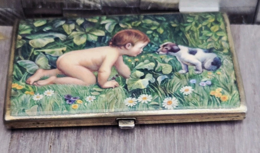 Antique Figural Silver Enamel Continental Cigarette Box Case