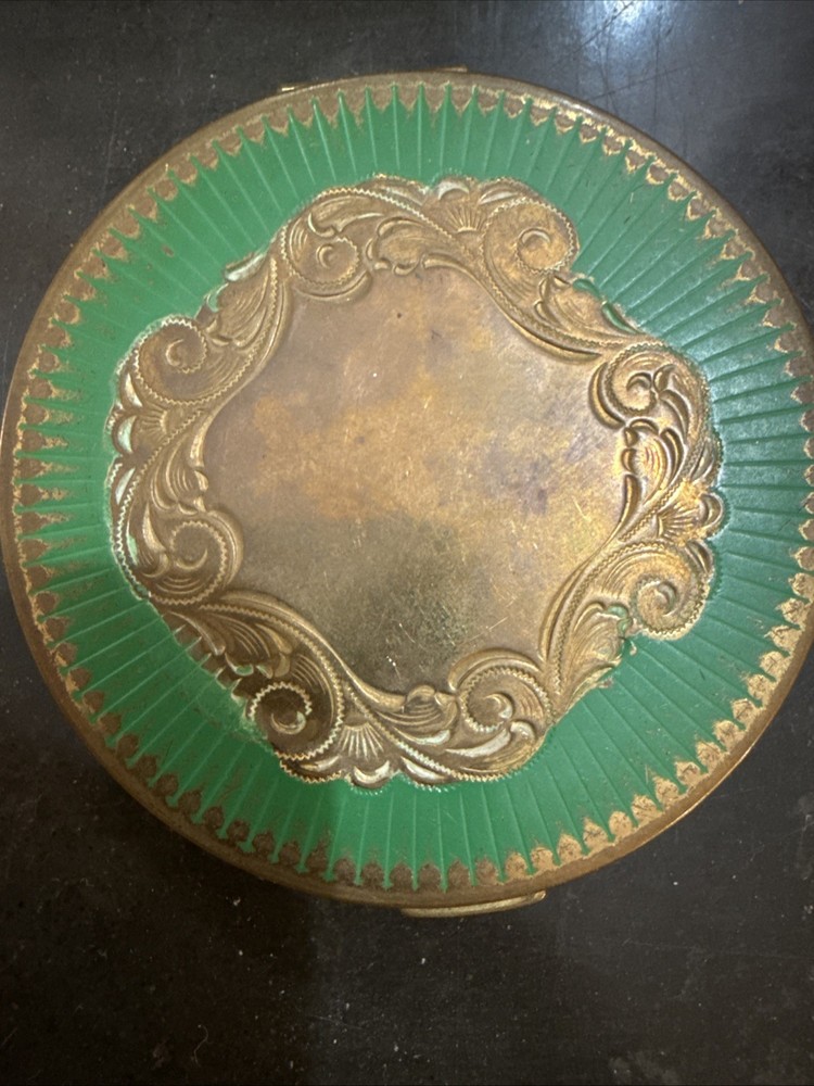 Vintage Compact Mirror With Green Enamel