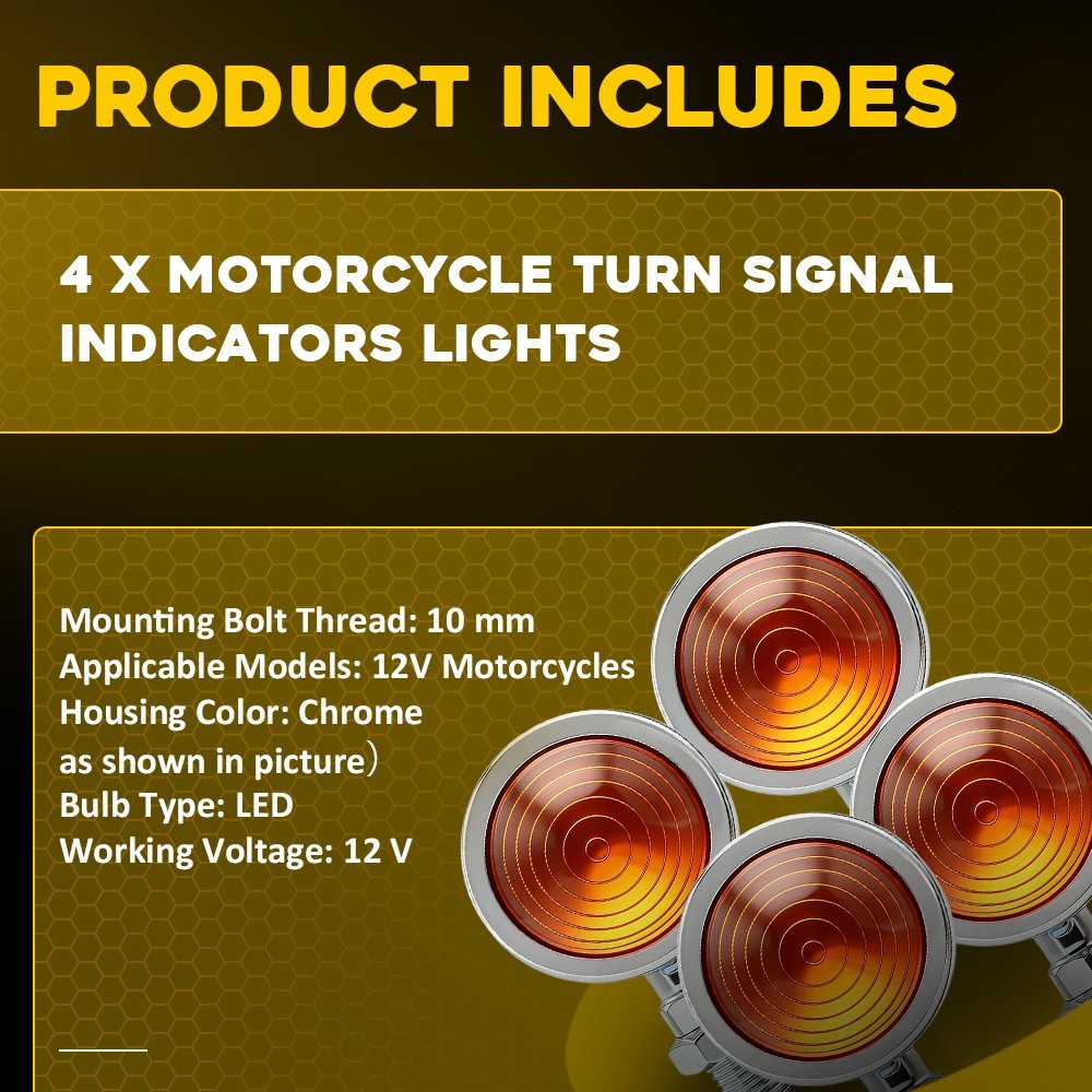 4X Motorcycle Turn Signals Blinker Light Indicator Amber Front Rear Universal