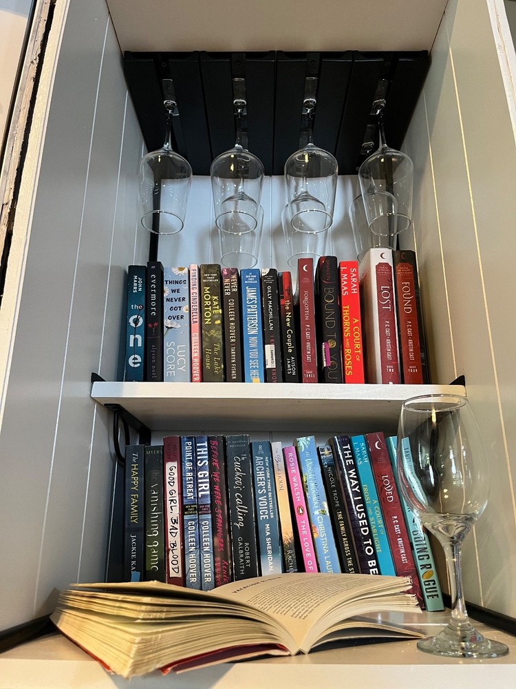 antique trunk/ wine and book shelf