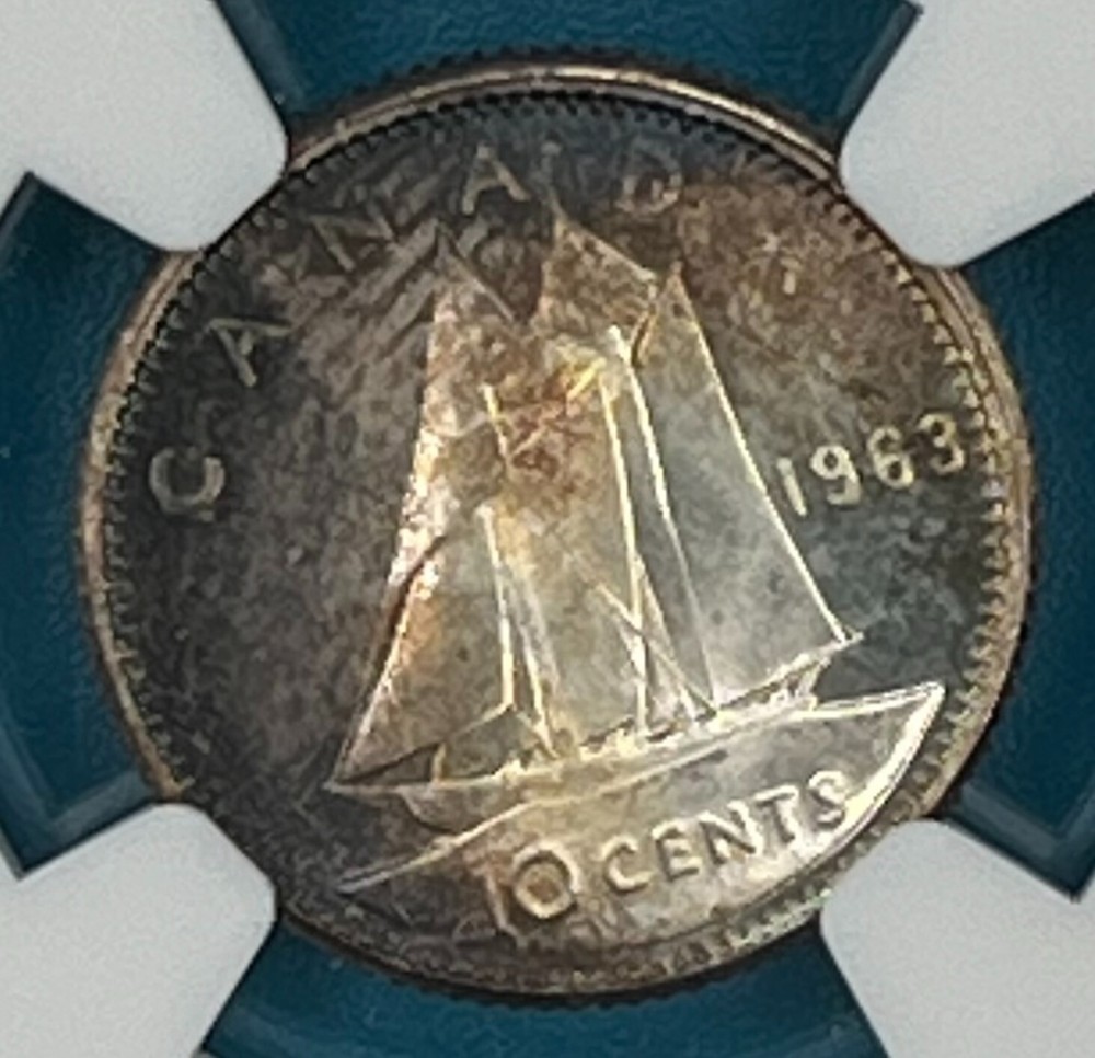 1963 Canada Silver 10c Dime NGC MS 64 toned