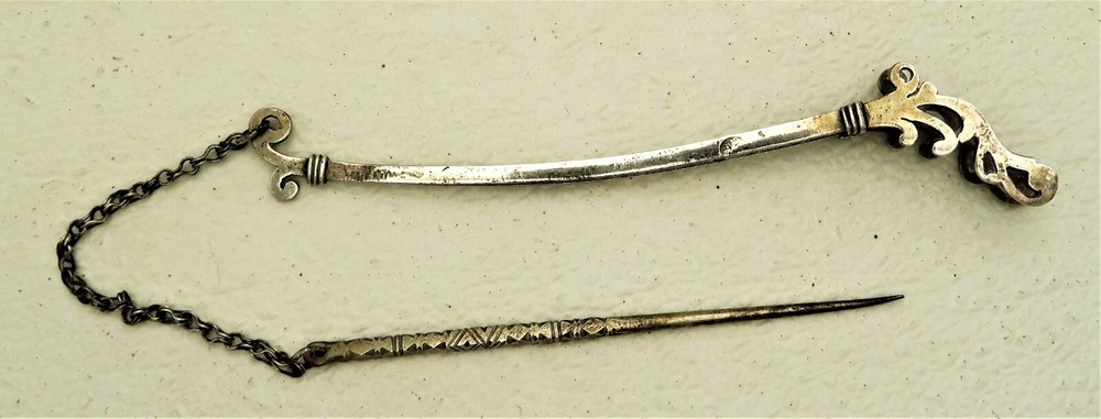 Ottoman Solid silver Pipe tool Engraved Dedication Turga and Sah Marks 900 fine