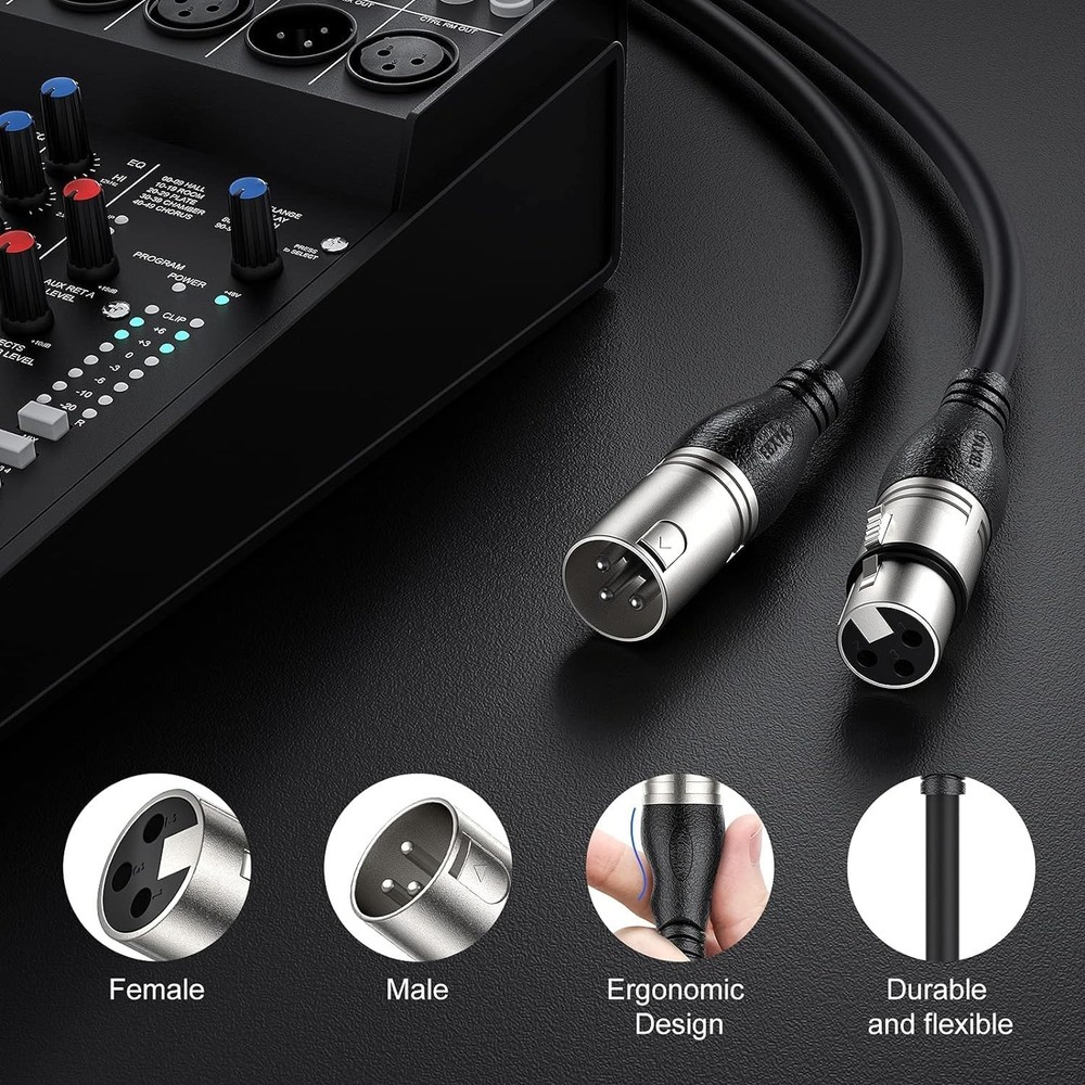 2ft XLR Cables (10 Pack) - Professional Balanced Mic Cables with Durable Design