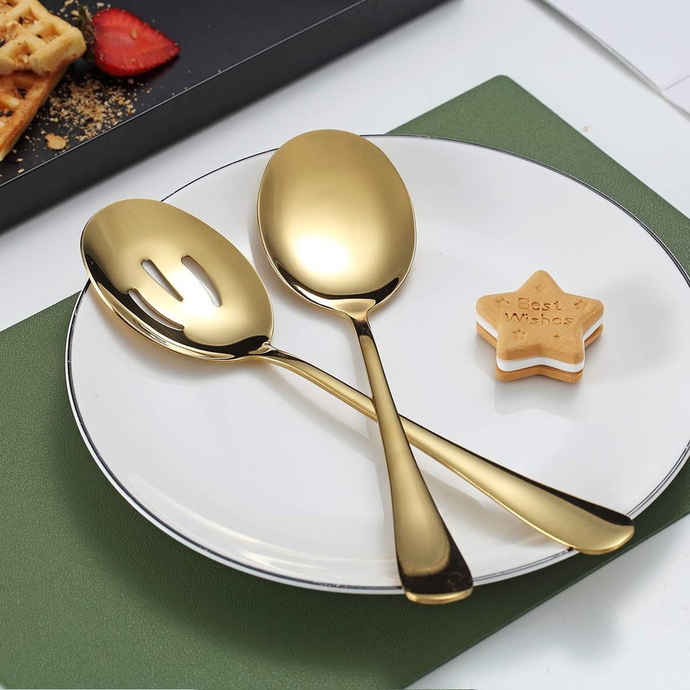 Gold Serving Spoons 4 Pieces, Kyraton Titanium Plating Serving Spoon, Include...