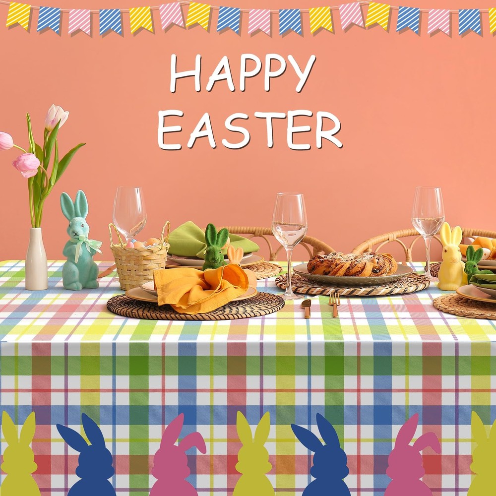 6Pcs Spring Easter Buffalo Plaid Checkered Tablecloth Decorations,Plastic Bun...
