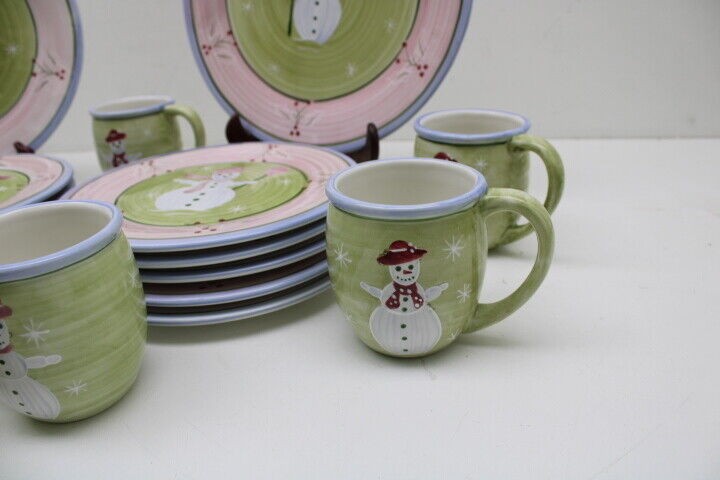 Zrike SNOWMAN Dinnerware Set Plates Cups Serving 20 Pcs Style 9101030