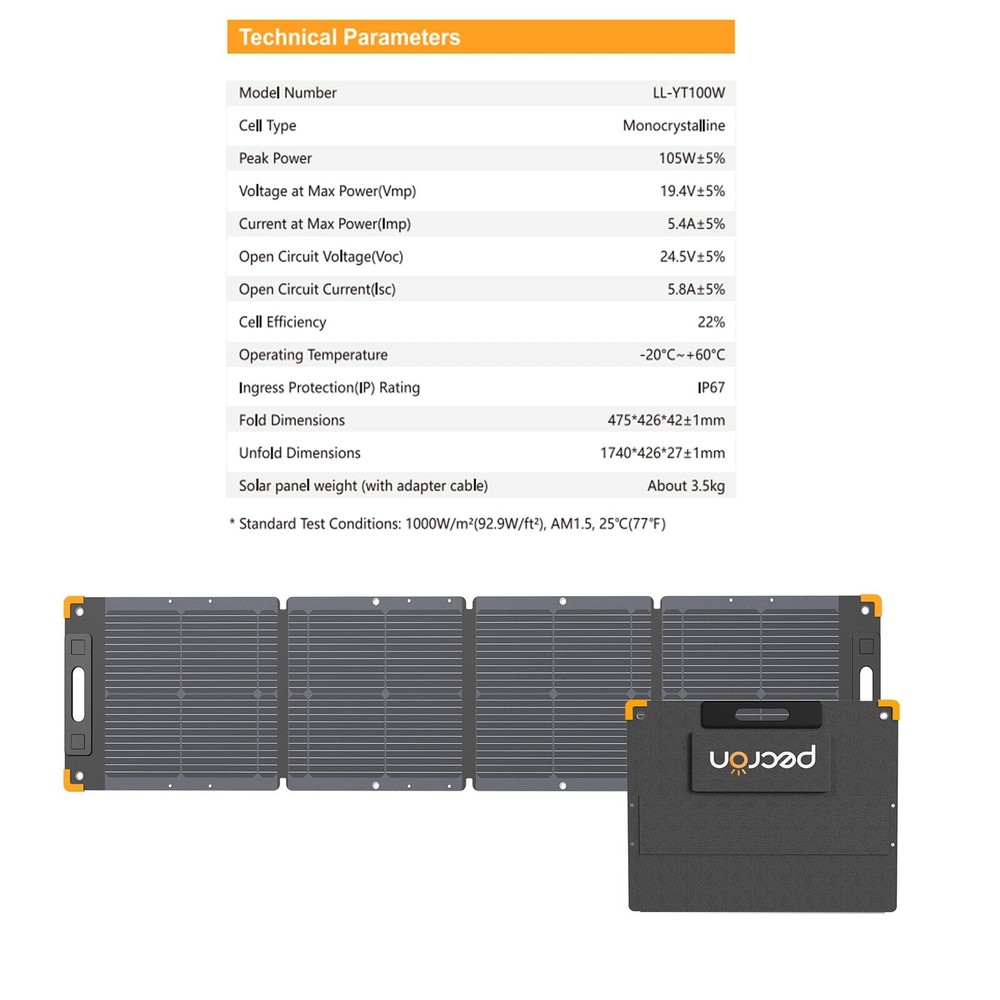 Used-pecron 100W 200W Foldable Portable Solar Panel for Power Station Solar