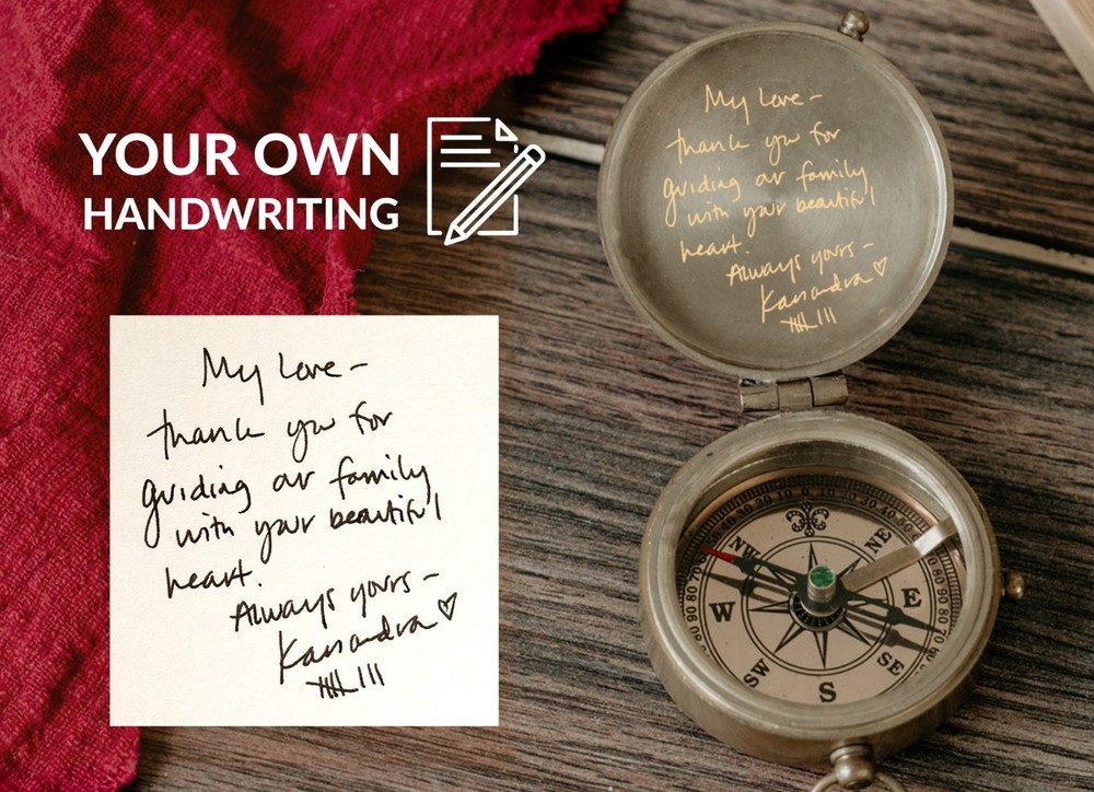 Personalized Engraved Brass Compass, Custom Handwriting Gift for Men, Dad