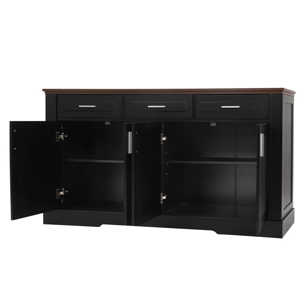 Modern Fluted Sideboard Buffet w/4 Doors & 3 Drawers for Kitchen Dining