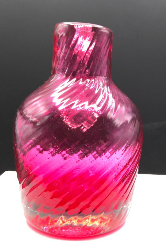 Mini Hand-Blown Cranberry Glass Jug with Handle Unsigned