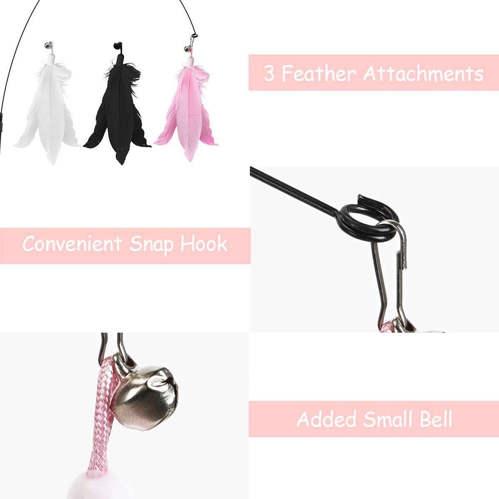Teaser Wand Toy with Suction Cup Base Feather Bells Cat Teaser Interactive Pet