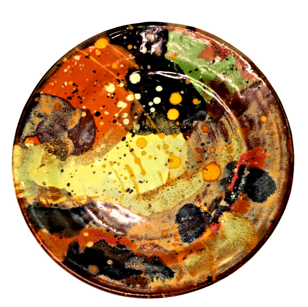 Colorful Margo Elberg Studio Multi-Color Stoneware Pottery Plate Signed 6"