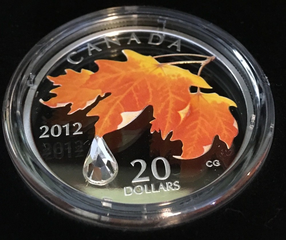 2012 $20 MAPLE LEAF CRYSTAL RAINDROP FINE SILVER COIN